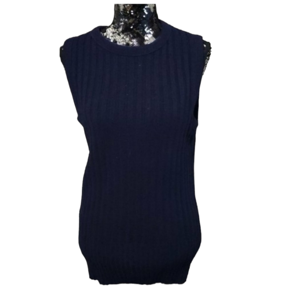 Navy Blue Academia Long Crochet Knit Sweater Vest small
